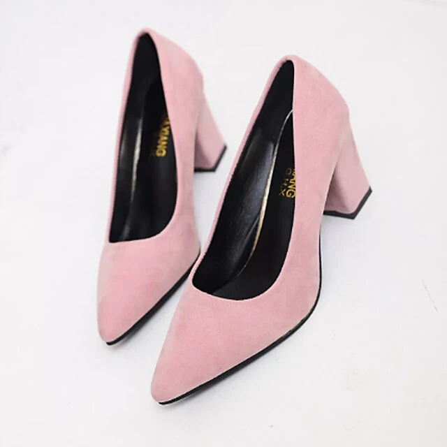 Women's Heels Suede Shoes Sexy Shoes Plus Size Party Outdoor Office Summer High Heel Low Heel Chunky Heel Pointed Toe Elegant Sexy Minimalism Walking Shoes Suede Loafer Solid Colored Black Pink - Deanwangkt