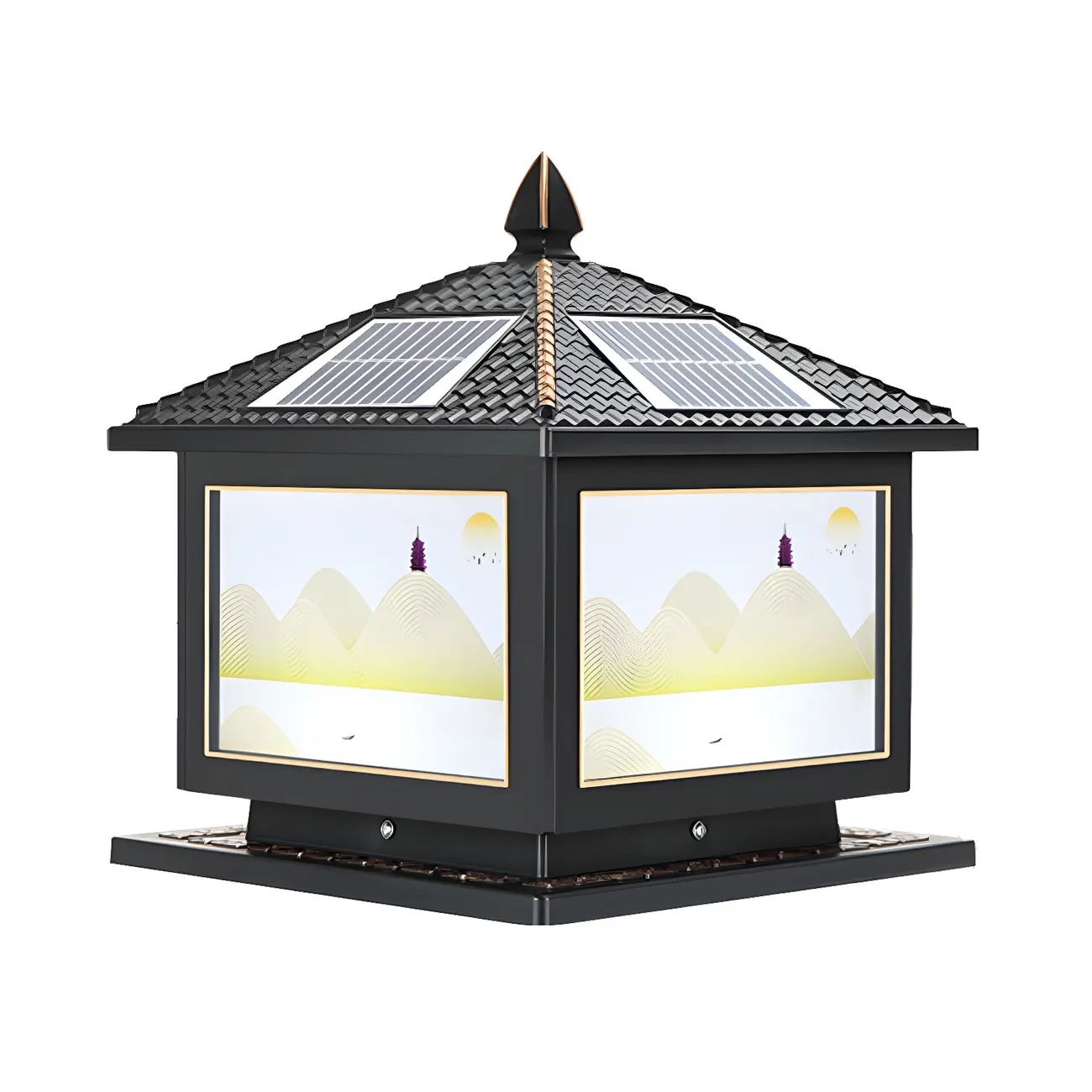 House-Shape Gold Square Solar Outdoor Post Lights