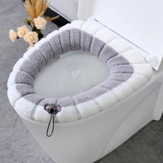 HULIANFU Winter Warm Toilet Seat Cover Closestool Mat 1Pcs Washable Bathroom Accessories Knitting Pure Color Soft O-shape Pad Bidet Cover - Deanwangkt
