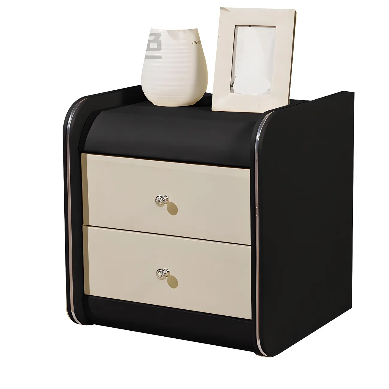 Stylish Narrow Faux Leather Bedside Table with 2 Drawers
