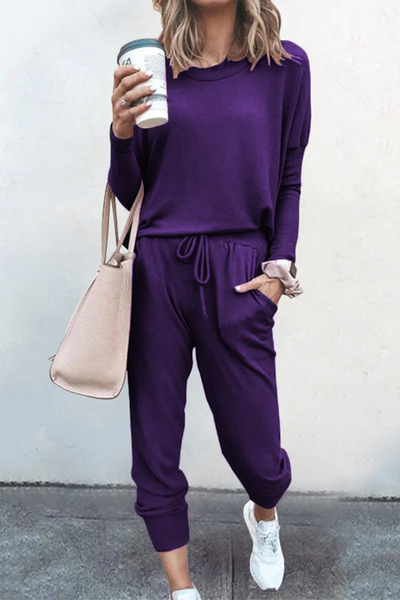 hulianfu Fashion Solid Patchwork O Neck Long Sleeve Two Pieces(6 Colors) - Deanwangkt