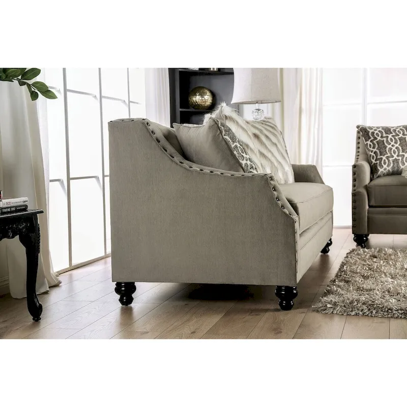 Cram Traditional Brown Chenille Tufted Nailhead Sofa by