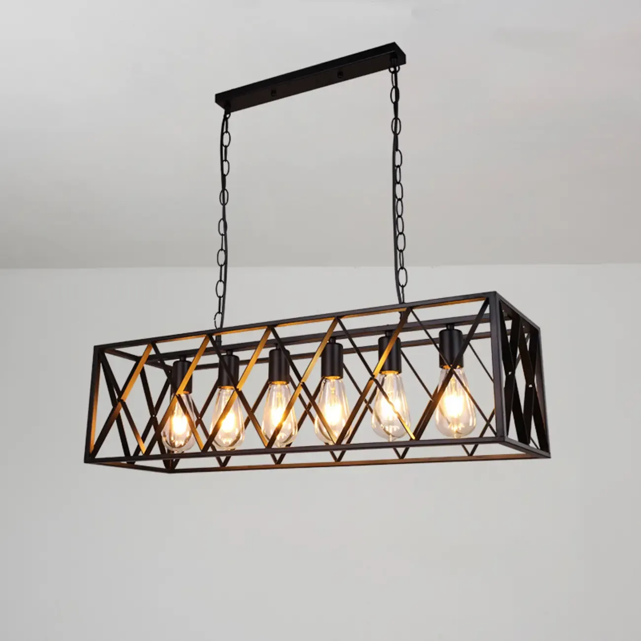Industrial Rectangle Black 4-Light Kitchen Island Light
