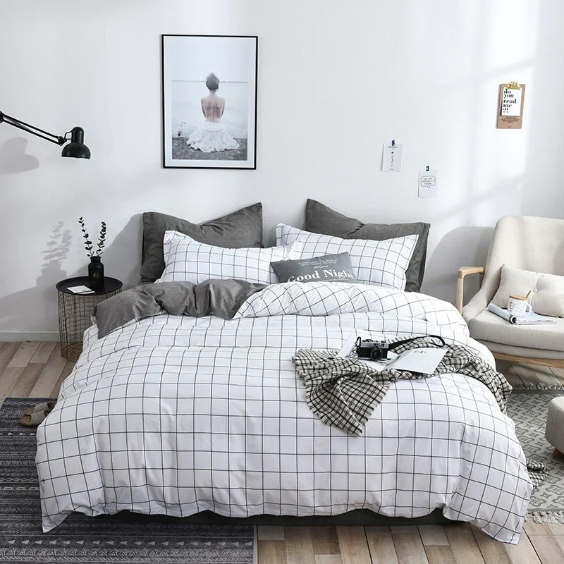 HULIANFU Nordic Style Pink Heart Bedding Set Cover Cute Bed Linens Duvet Cover Sheets and Pillowcases Queen King Size Home Textile Sets - Deanwangkt