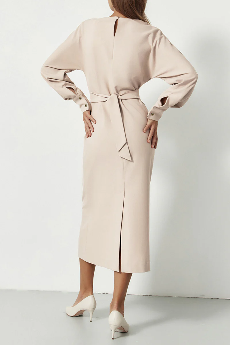 hulianfu Street Solid Patchwork O Neck Waist Skirt Dresses(3 Colors) - Deanwangkt