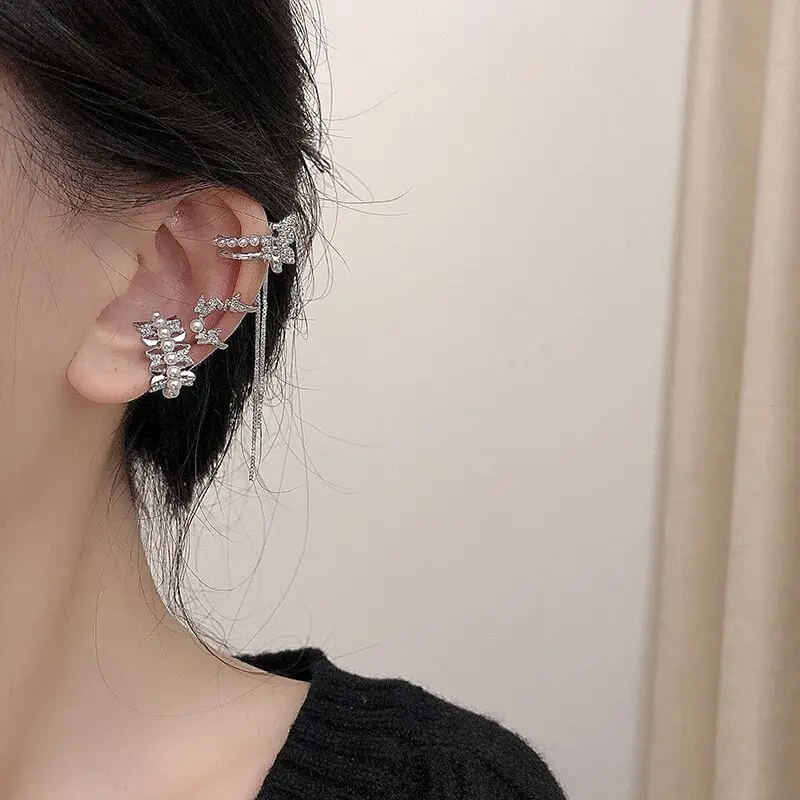 hulianfu Fashion Design Korean Delicate Zircon Butterfly Clip Earrings Women Elegant Pearl No Piercing Cartilage Ear Jewelry - Deanwangkt