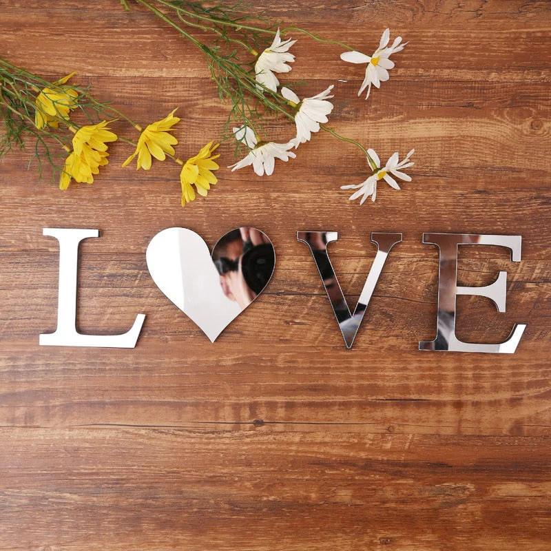 HULIANFU Room Decor Decorative Mirrors Wall Stickers Letter LOVE DIY Aesthetic Mirror Stickers For Living Room Espejos Decorativos - Deanwangkt