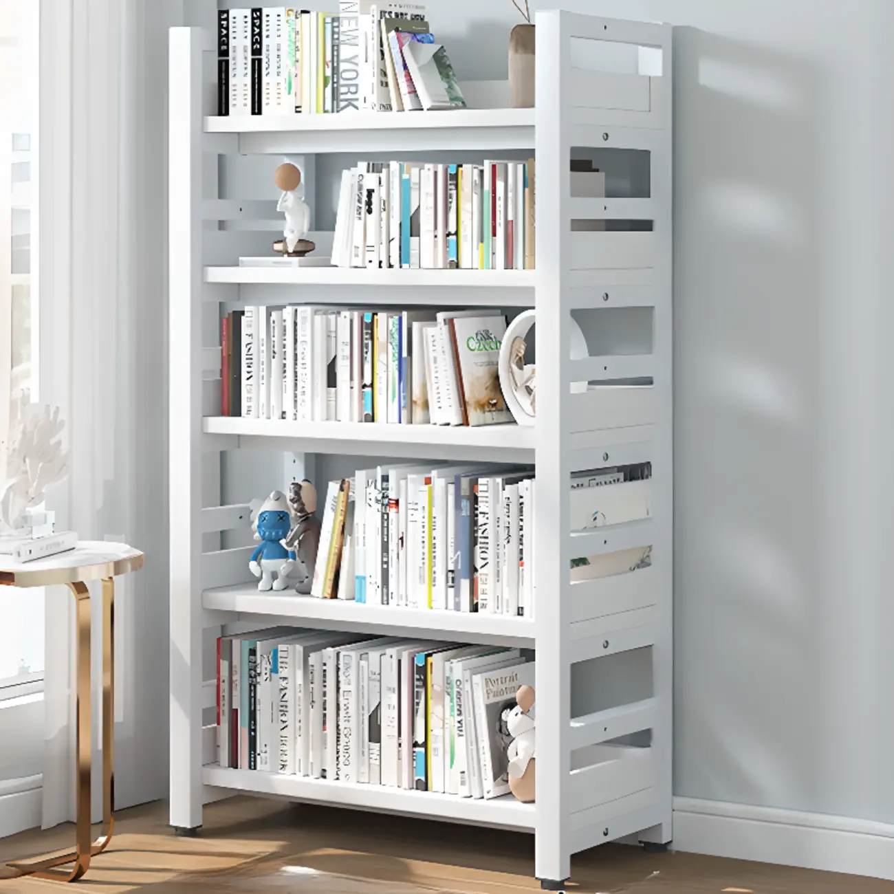 Freestanding Simple Multi-Layer Wood Bookshelf in Steel Frame