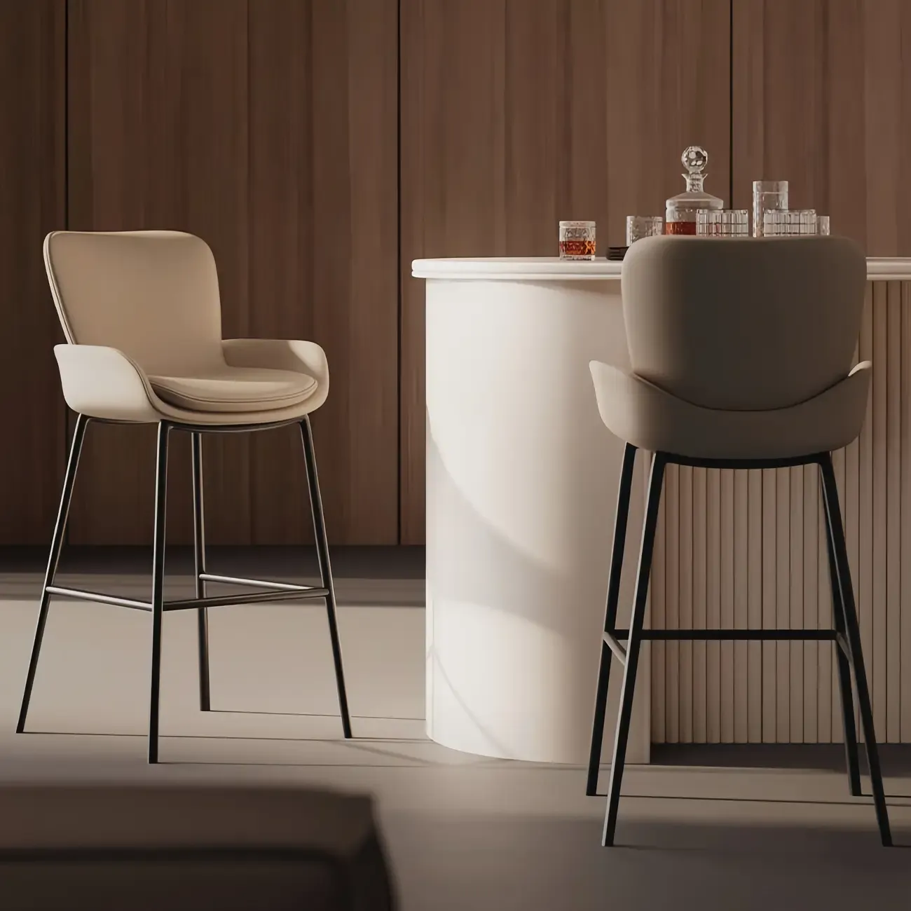 Simple Beige Leather Counter Bar Stools with Back