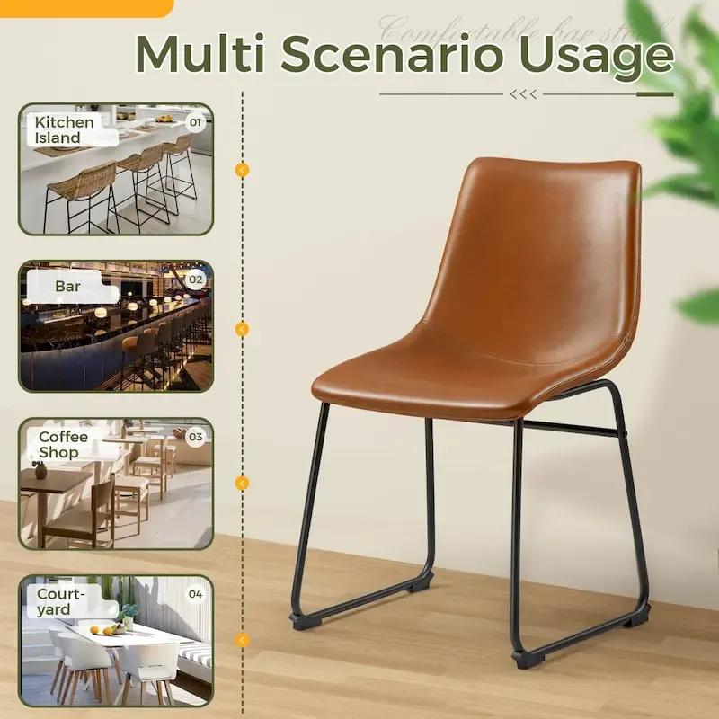 Homall Barstools PU Leather Counter Bar Stool With Back and Footrest Set of 2, Brown