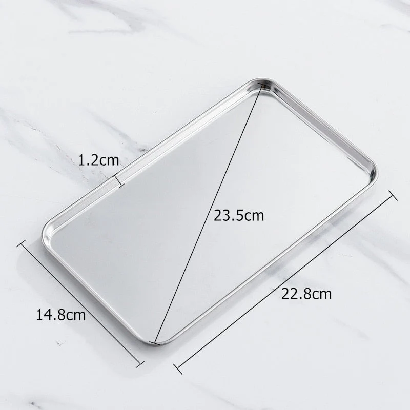 HULIANFU Stainless Steel Food Storage Trays Rectangle Steamed Sausage Fruit Pans Water Bread Kitchen Baking Shallow Dish Serving Plate - Deanwangkt
