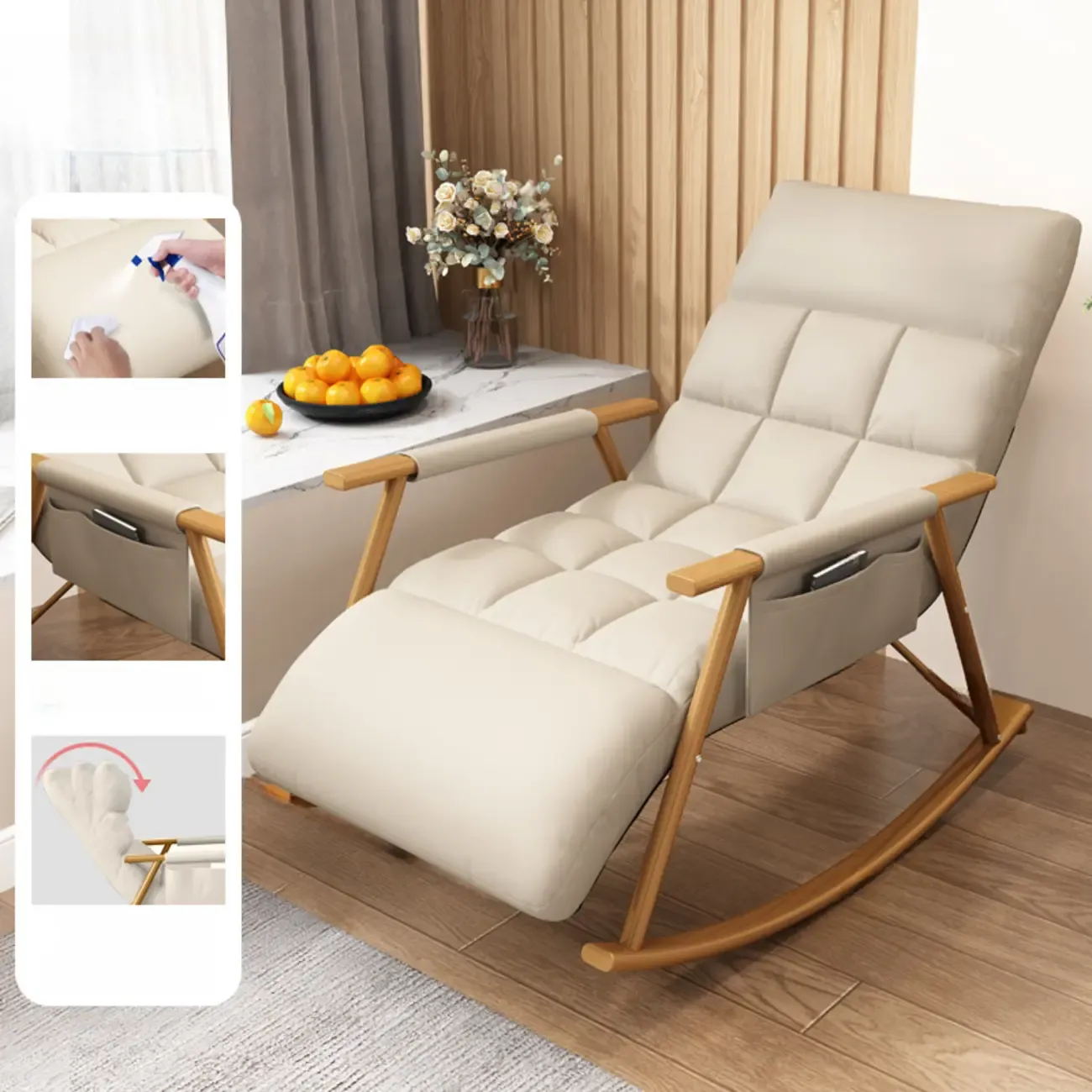 Modern Metal Track Arms Upholstered Rocking Chair