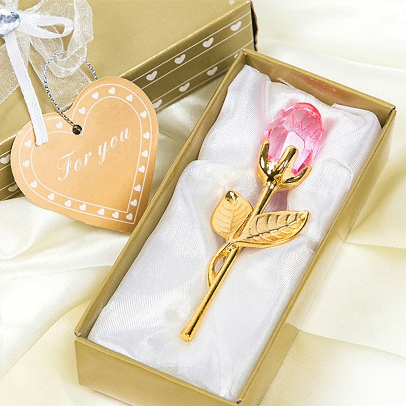 HULIANFU Valentines Day Gift Crystal Glass Rose Artificial Flower Silver Gold Rod Rose Flower for Girlfriend Wedding Gifts for Guest - Deanwangkt