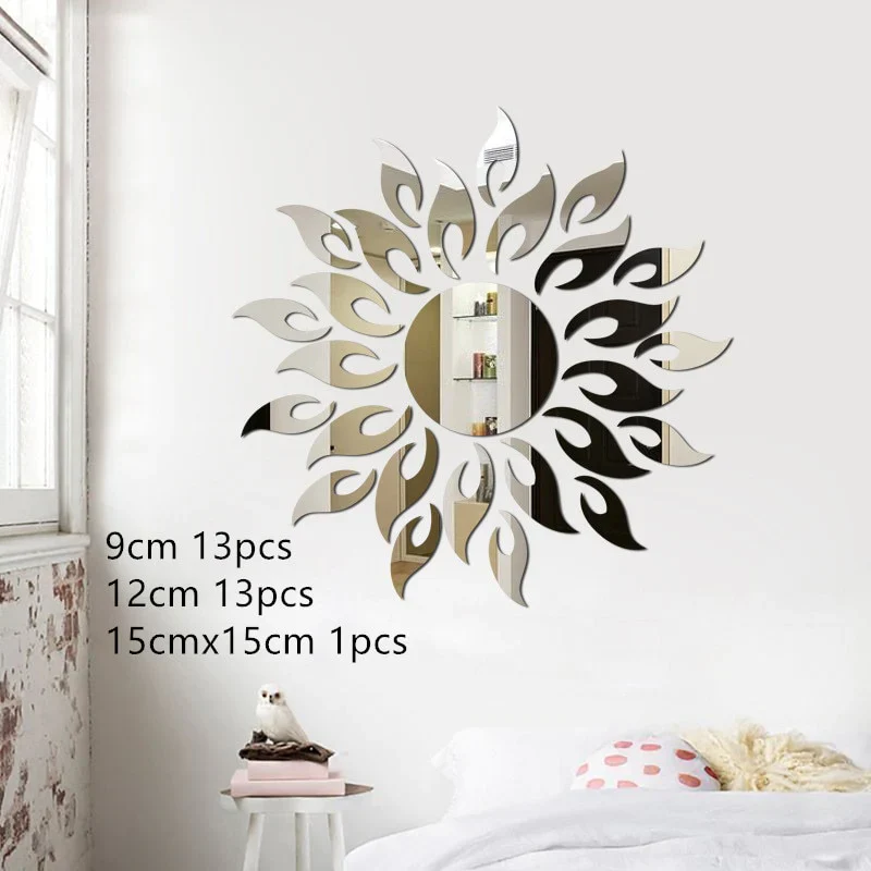 HULIANFU New Decorative Mirrors DIY Wall Stickers Sun Flower Aesthetic Room Decor Mirror Stickers For Living Room Decoración Hogar - Deanwangkt