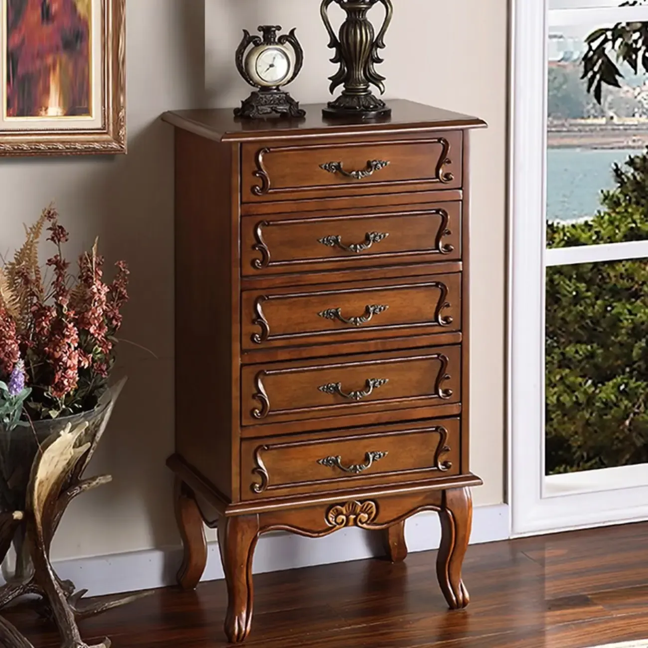 Mid-Century Solid Wood Accent Cabinet for Bedroom Storage