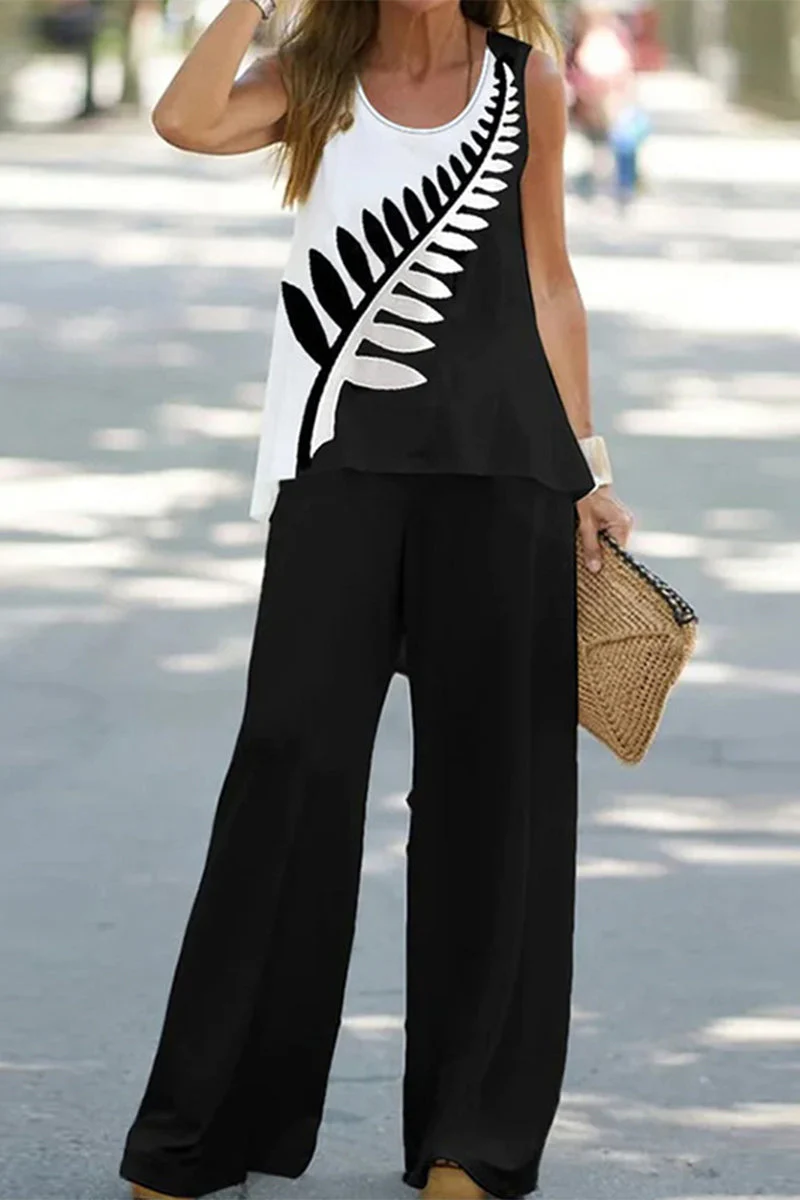 hulianfu Casual Print Patchwork O Neck Sleeveless Two Pieces(9 Colors) - Deanwangkt