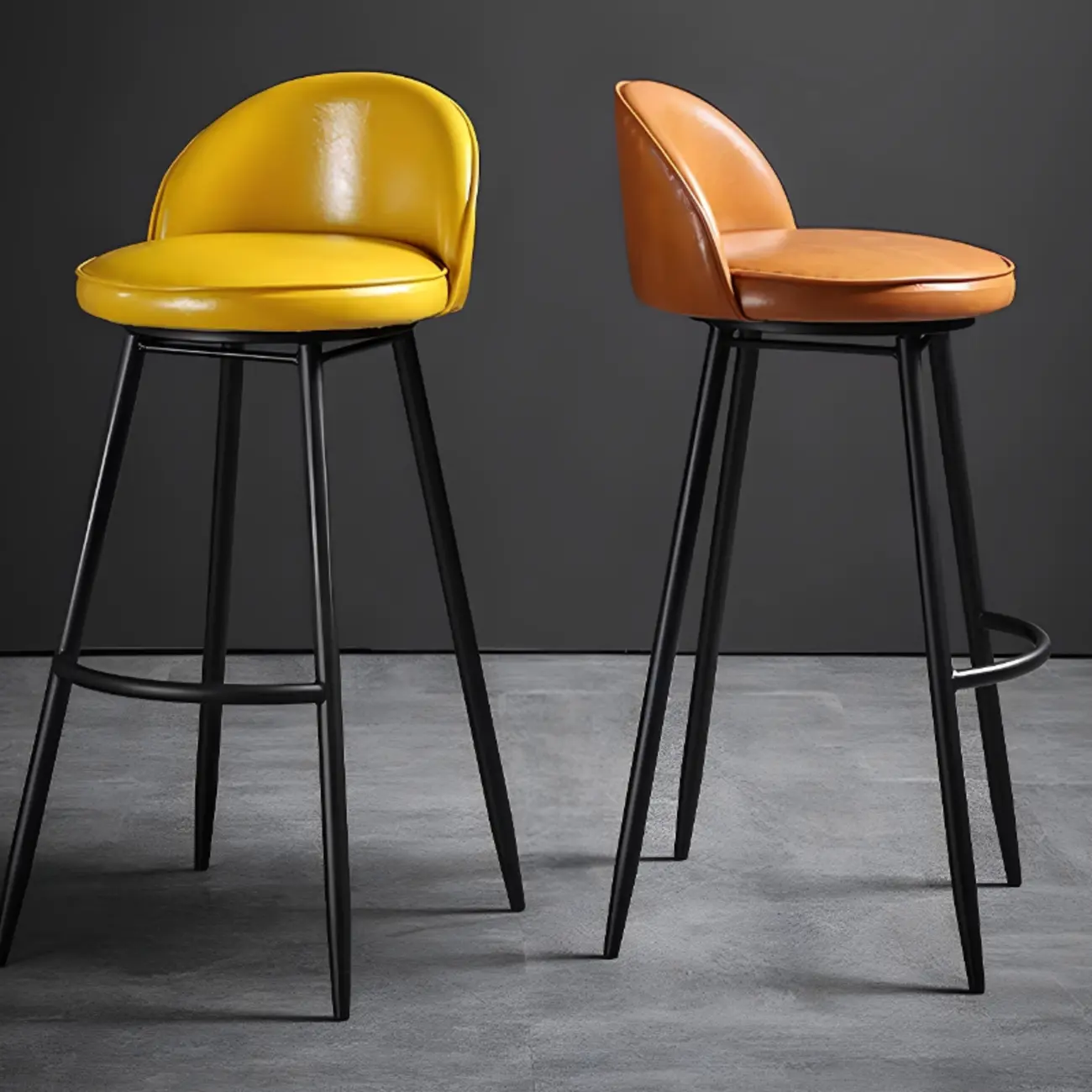 Industrial Counter Height Leather Swivel Bar Stools