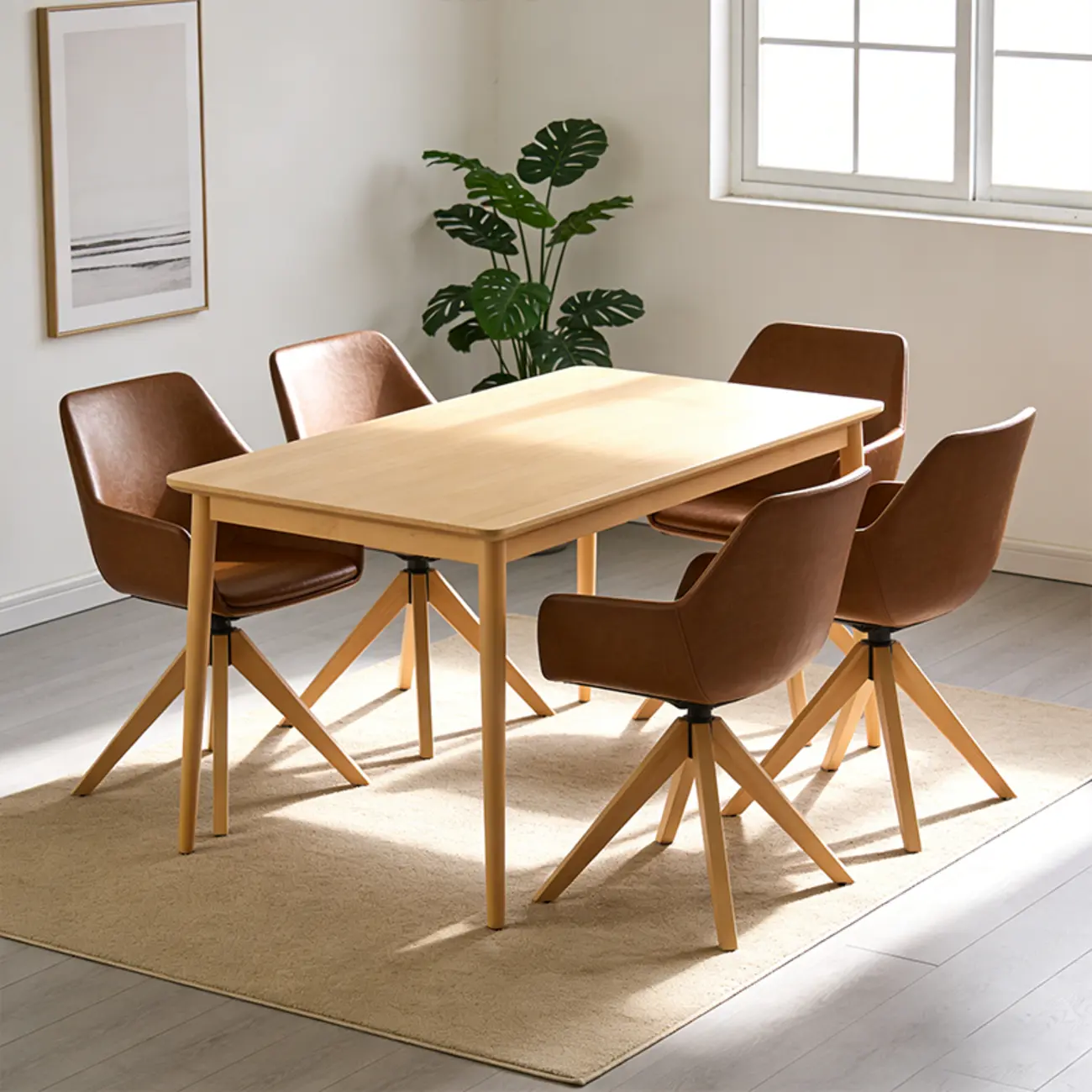 Swivel Brown Faux Leather Arm Dining Chair Set of 2