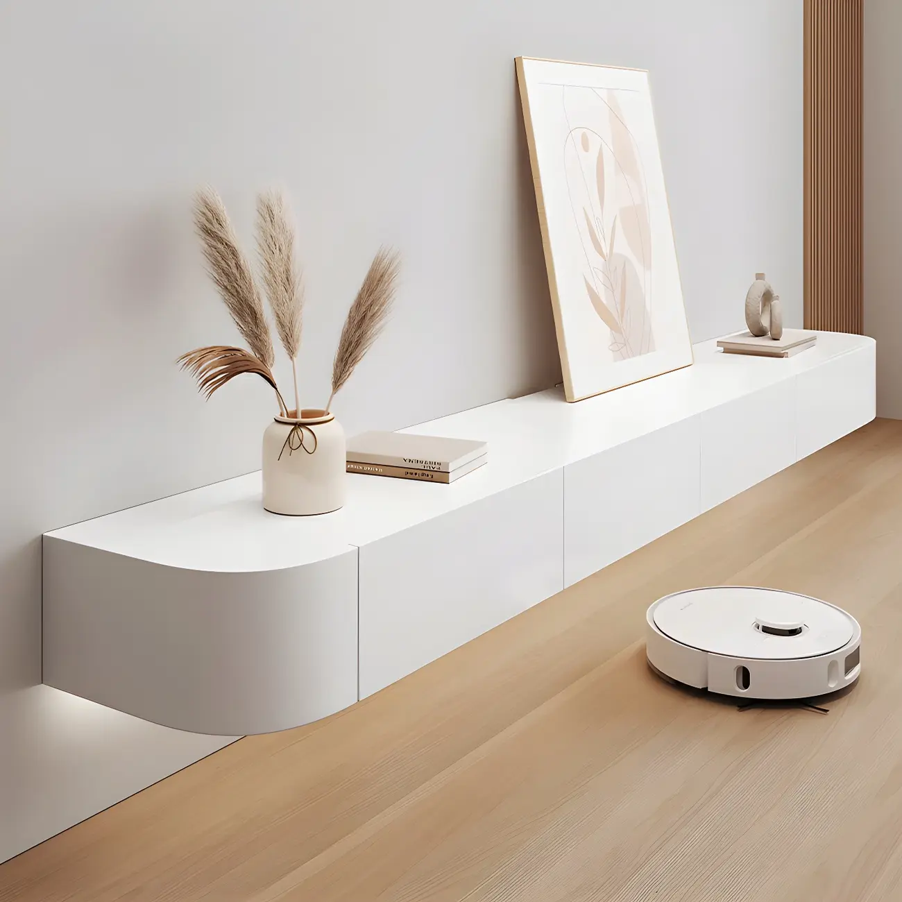 Modern Solid Wood Floating TV Stand with Drawers