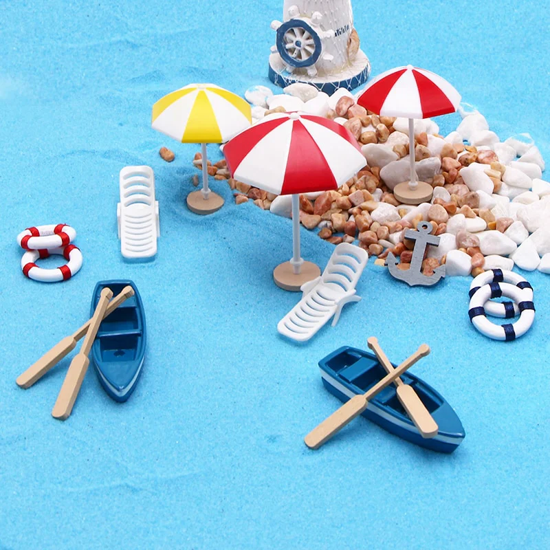 HULIANFU Ocean Beach Style Miniatures Artificial Sunshade Umbella Chair Anchor Micro Landscape For Garden Pastoral DIY Accessories Decor - Deanwangkt