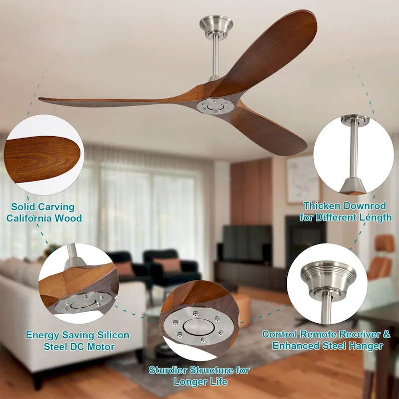 60 Inch Solid Wood Modern Ceiling Fan with Remote
