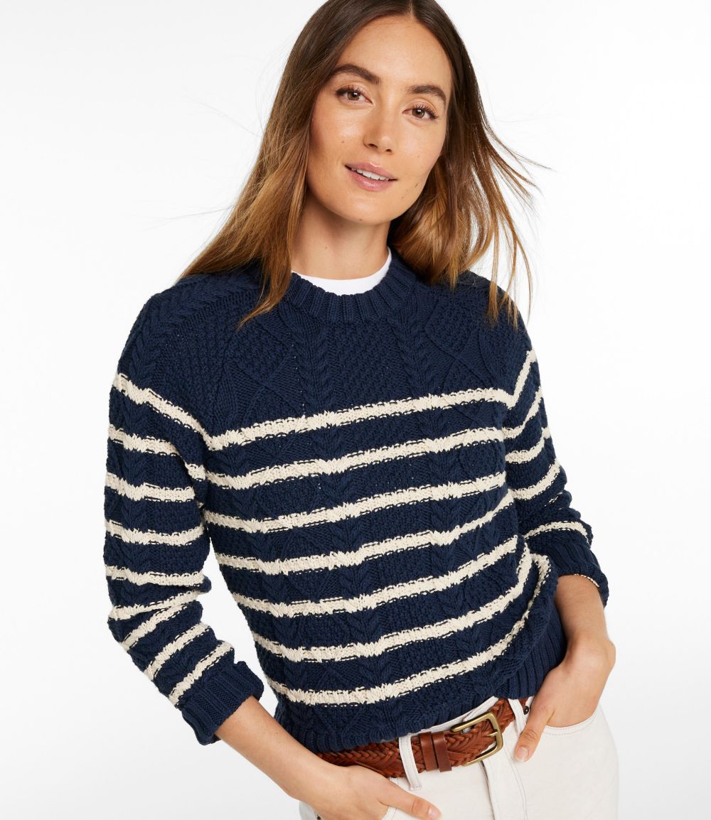 Women's Signature Cotton Fisherman Sweater, Crewneck Stripe