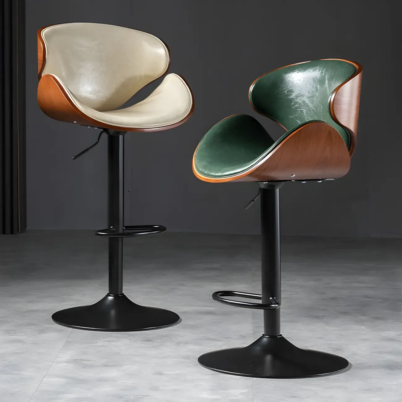 Modern Adjustable Leather Swivel Bar Stools with Backs