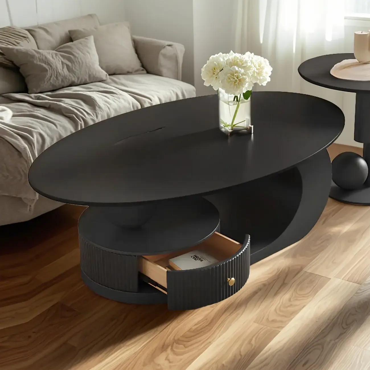 Modern White Stone Top Coffee Table with Scratch Resistant