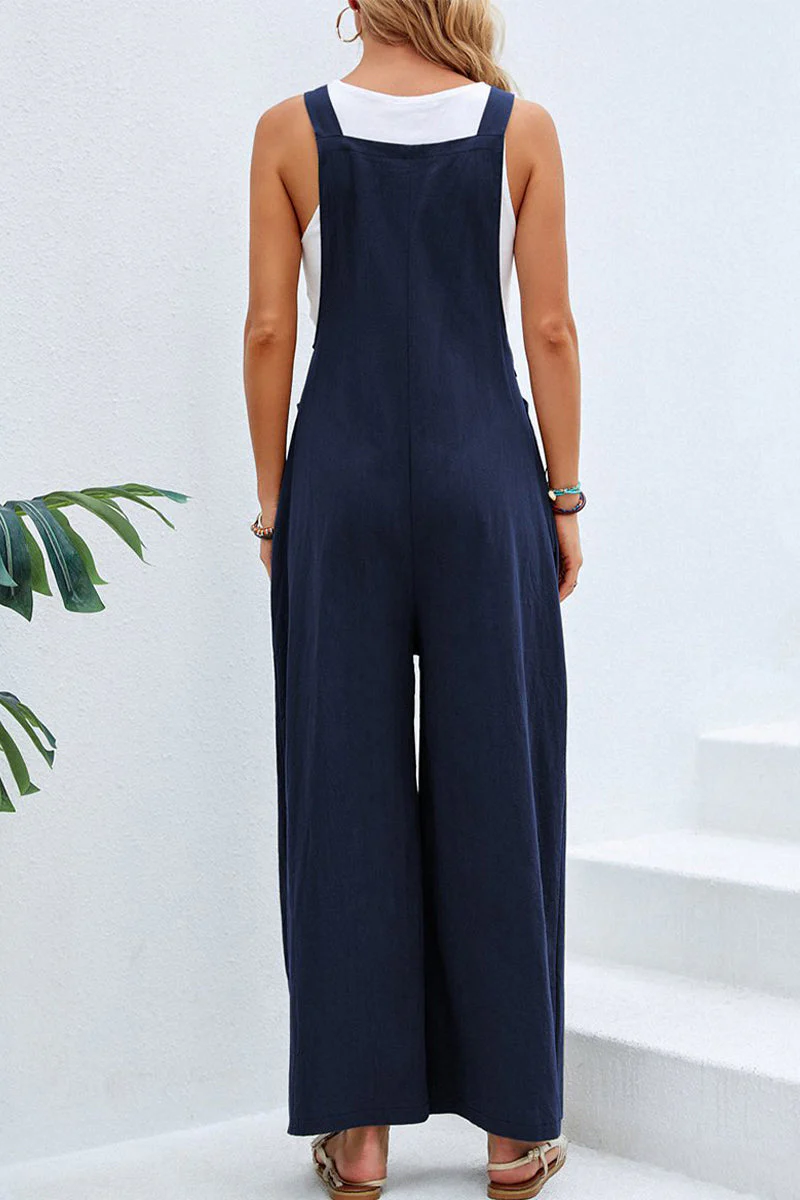 hulianfu Casual Vacation Solid Buttons Square Collar Loose Jumpsuits(10 Colors) - Deanwangkt