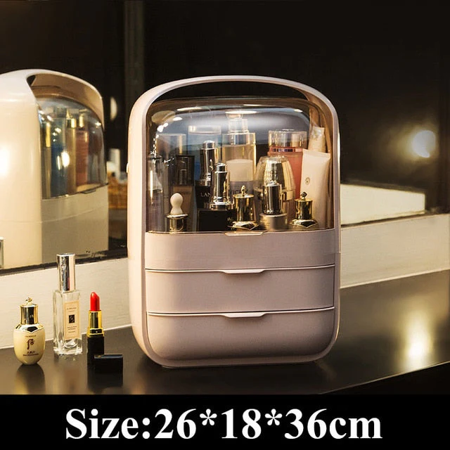 HULIANFU Large Capacity Makeup Organizer Cosmetic Storage Box Drawer Type Desktop Finishing Rack Dustproof Lipstick Beauty Mask Case - Deanwangkt