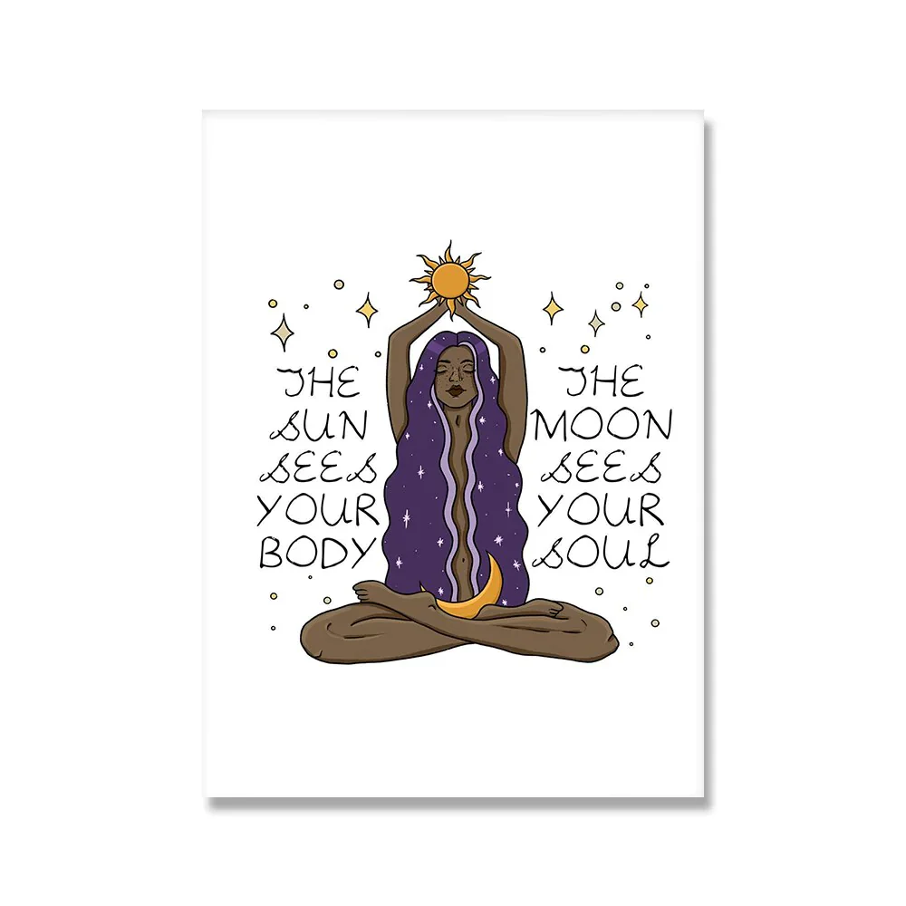 HULIANFU Nordic Style Feminine Posters and Prints Female Celestial Wall Art Sun Moon Body Soul Wall Pictures for Living Room Home Decor - Deanwangkt