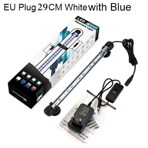HULIANFU Waterproof LED Aquarium Lights Fish Tank Light Bar Blue/White 19/29/39/49CM Submersible Underwater Clip Lamp Aquatic Decor EU - Deanwangkt