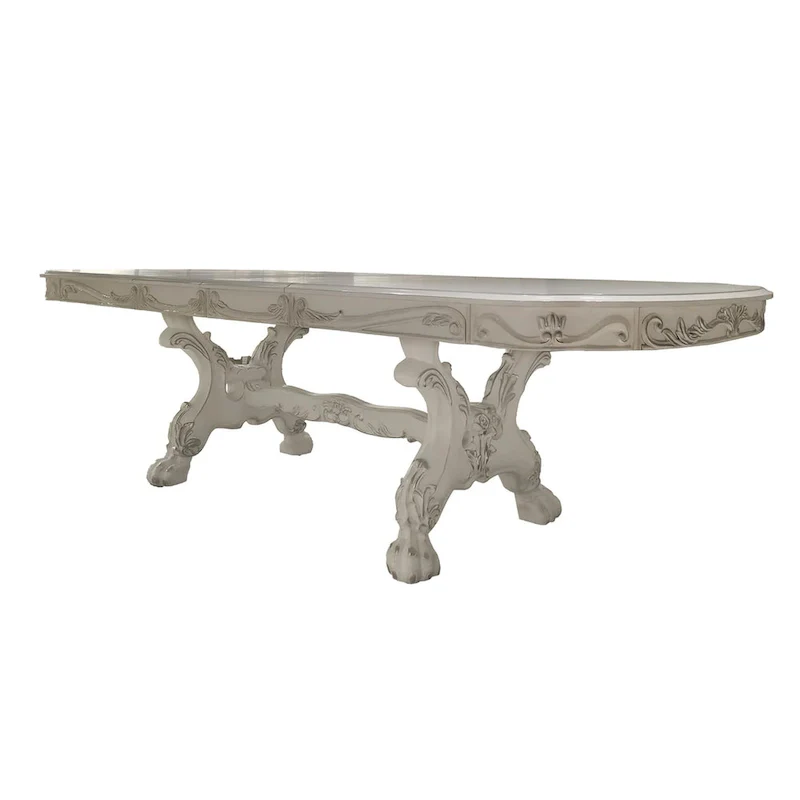 Ally Dining Table, Double Pedestal Base, Bone White Wood, 94-136 Inch