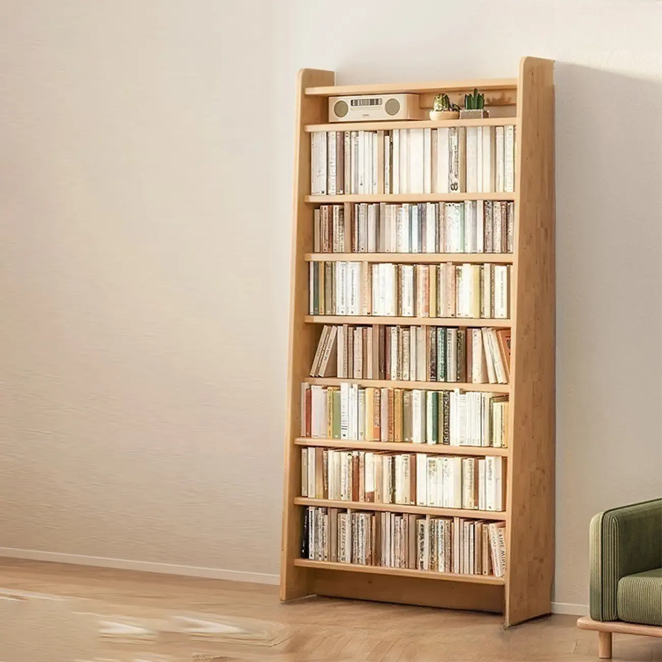 Natural Narrow Multi-Layer Open Back Wooden Bookshelf