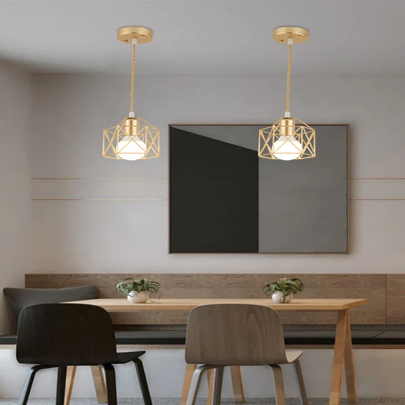 HULIANFU Modern LED Pendant Light Iron Gold Black Minimalist  Metal Cage Pendant Lamp Living Room Restaurant Shop Bar Fixture Decoration - Deanwangkt