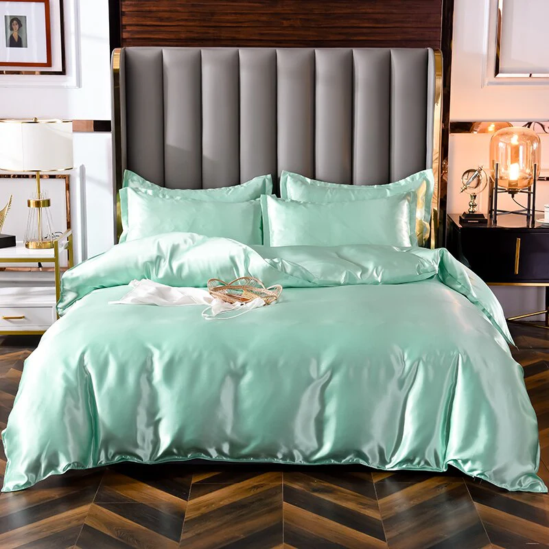 HULIANFU KOTUDENAVY Black silk duvet cover  Pillowcase 3pcs,200x200 quilt cover, bed cover queen king size bedding set,bed sheet - Deanwangkt