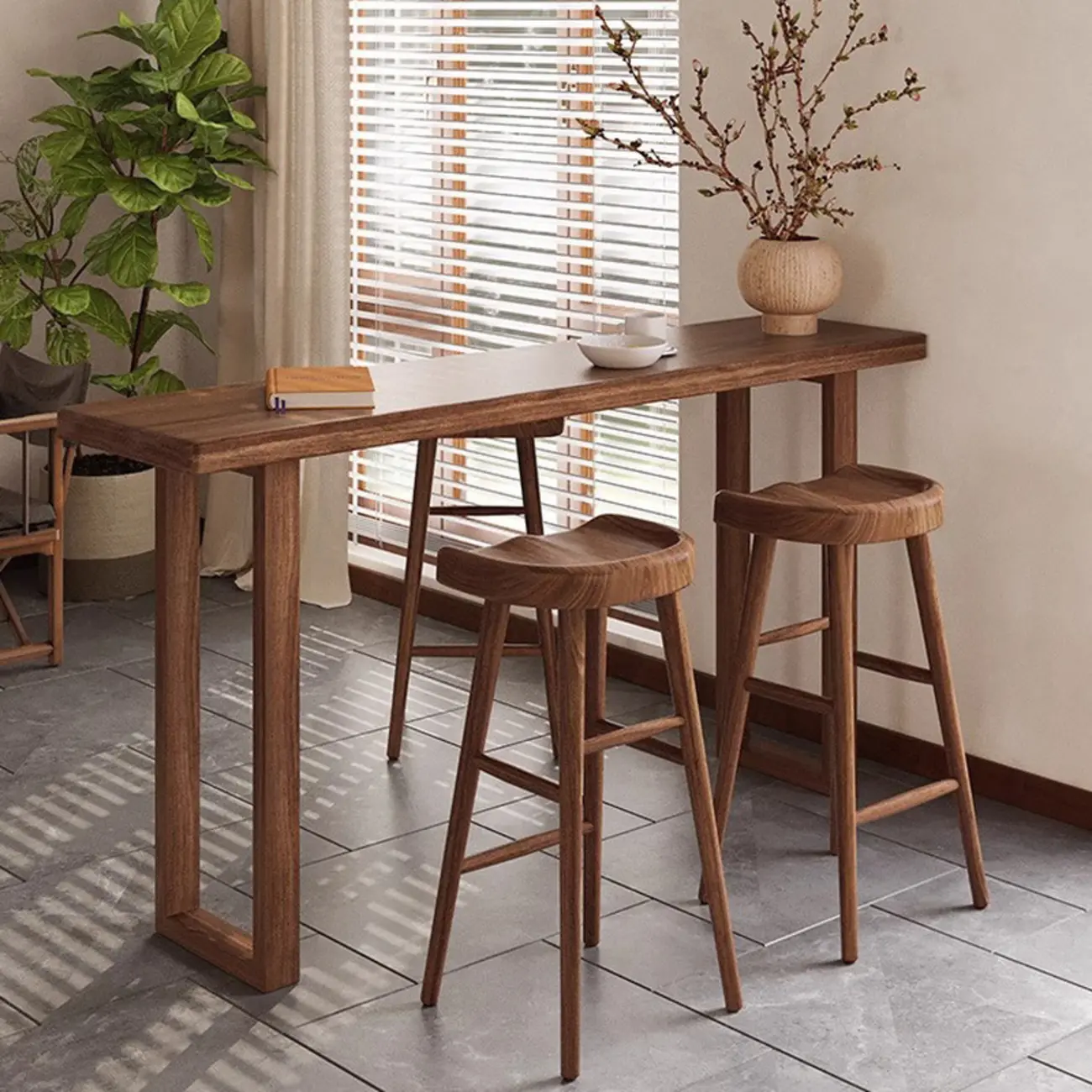 Casual Brown Wood Sled Base Bar Table