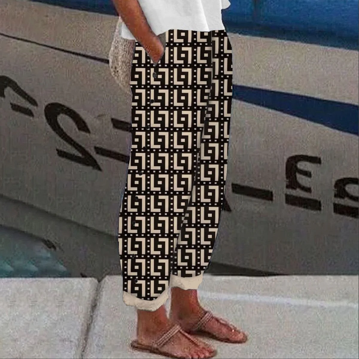 Unique Side Pocket Coffee Pants