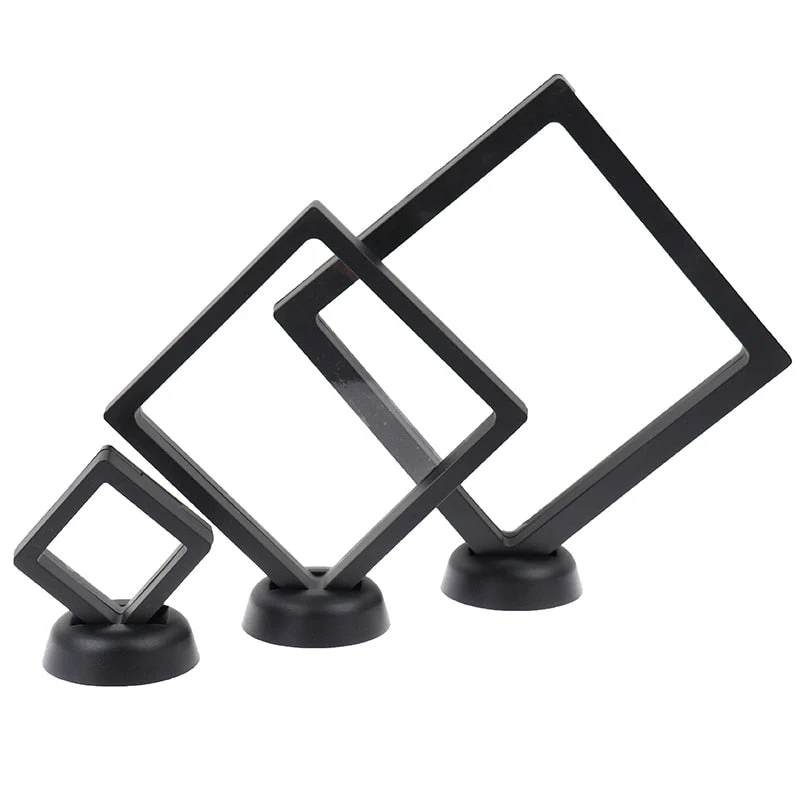 HULIANFU Square 3D Floating Jewelry Coin Display Frame Holder Box Case Stand Home Decorations  Jewelry Display Stand Ring Pendant Holder - Deanwangkt