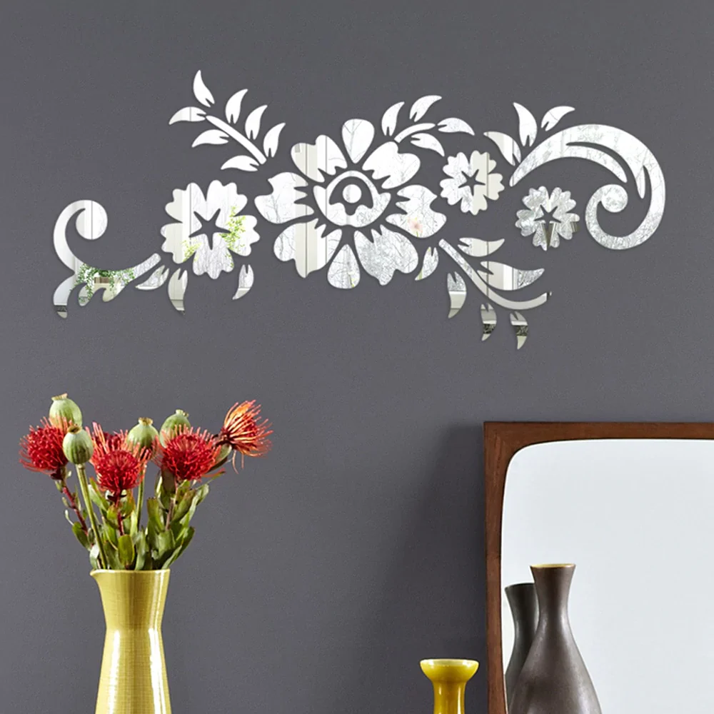 HULIANFU New Flowers Leaf Wall Sticker DIY Stickers Mirror Stickers Decal  For Living Room Bedroom Bathroom Nordic Decor Vanity Small Mir - Deanwangkt