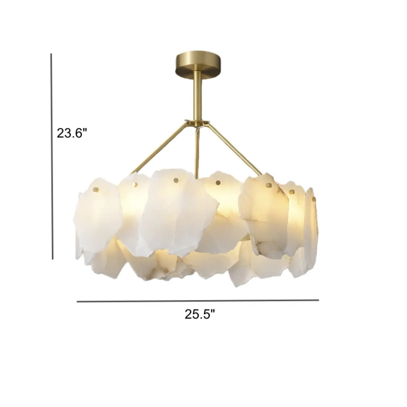Brass Downrod Circular White Alabaster Chandelier