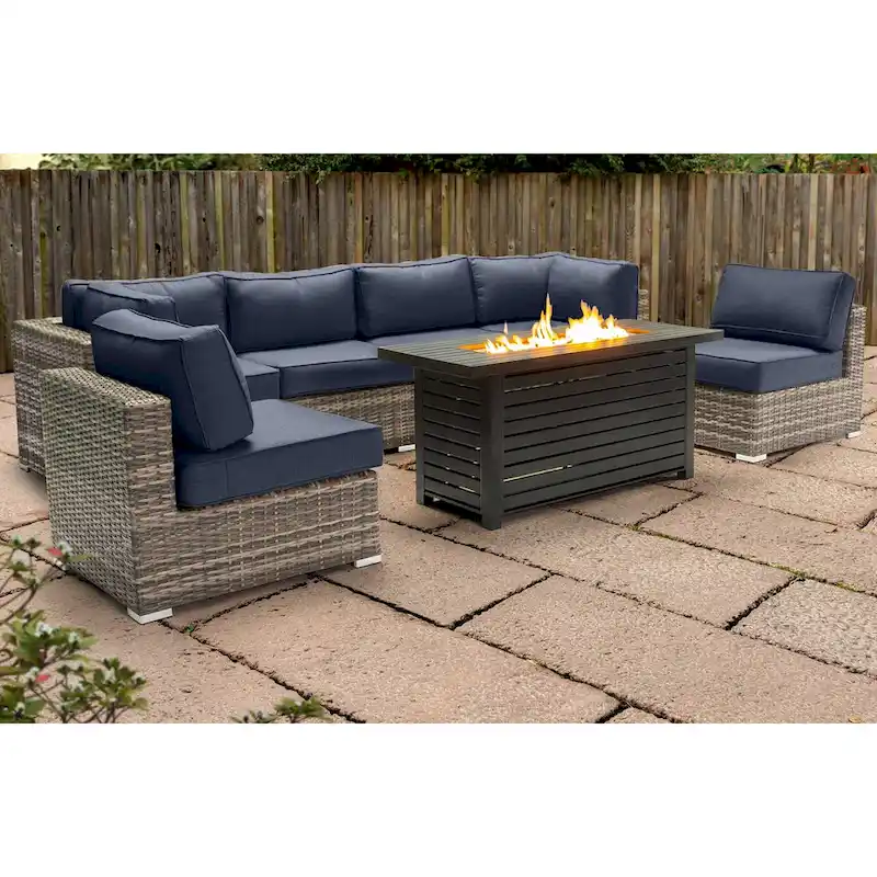 LSI 6 Person Seating Group With Metal Firepit And Sunbrella Cushions