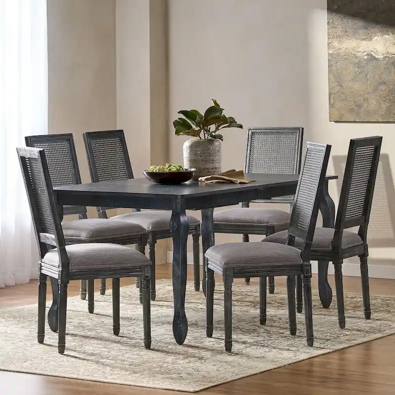 Regan Wood and Cane Upholstered Expandable 7 Piece Dining Set by Christopher Knight Home