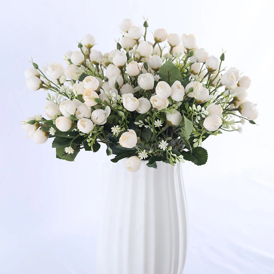 HULIANFU white mini silk rose artificial flowers for wedding decoration bride fake flower bouquet diy home decor art accessories for vase - Deanwangkt