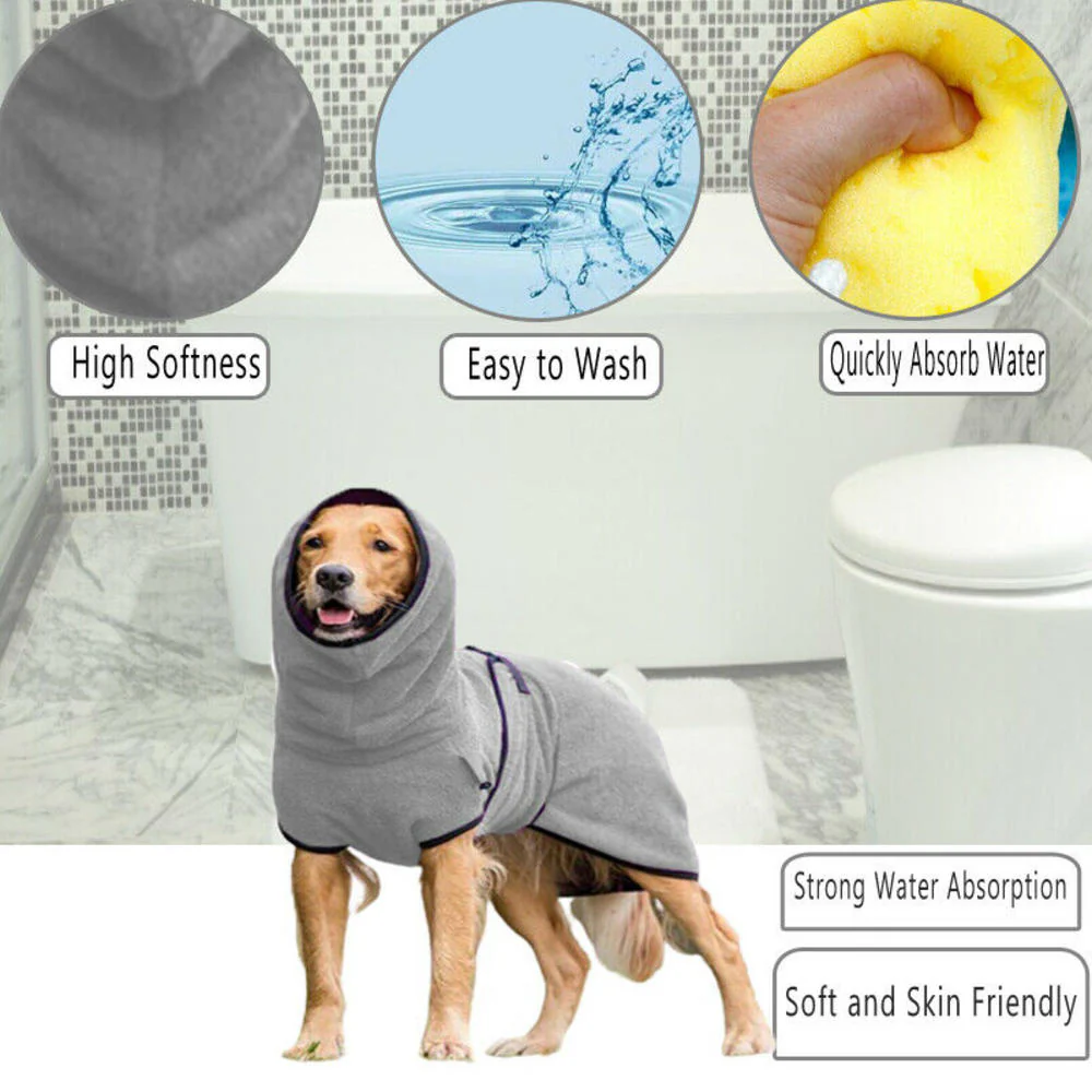 HULIANFU Pet Clothes Dog Towelling Drying Super Absorbent Robe Soft quick drying Polyester Sleepwear Coat Warm Apparel - Deanwangkt