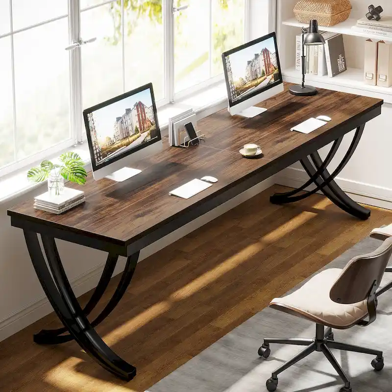 78.74 Extra Long Double Computer Desk with Unique Metal Legs for Home Office