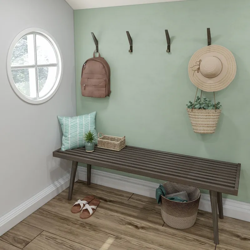 Mid Century Double Wood Entryway Bench - 56.3 L x 16.5 W x 17.5 H