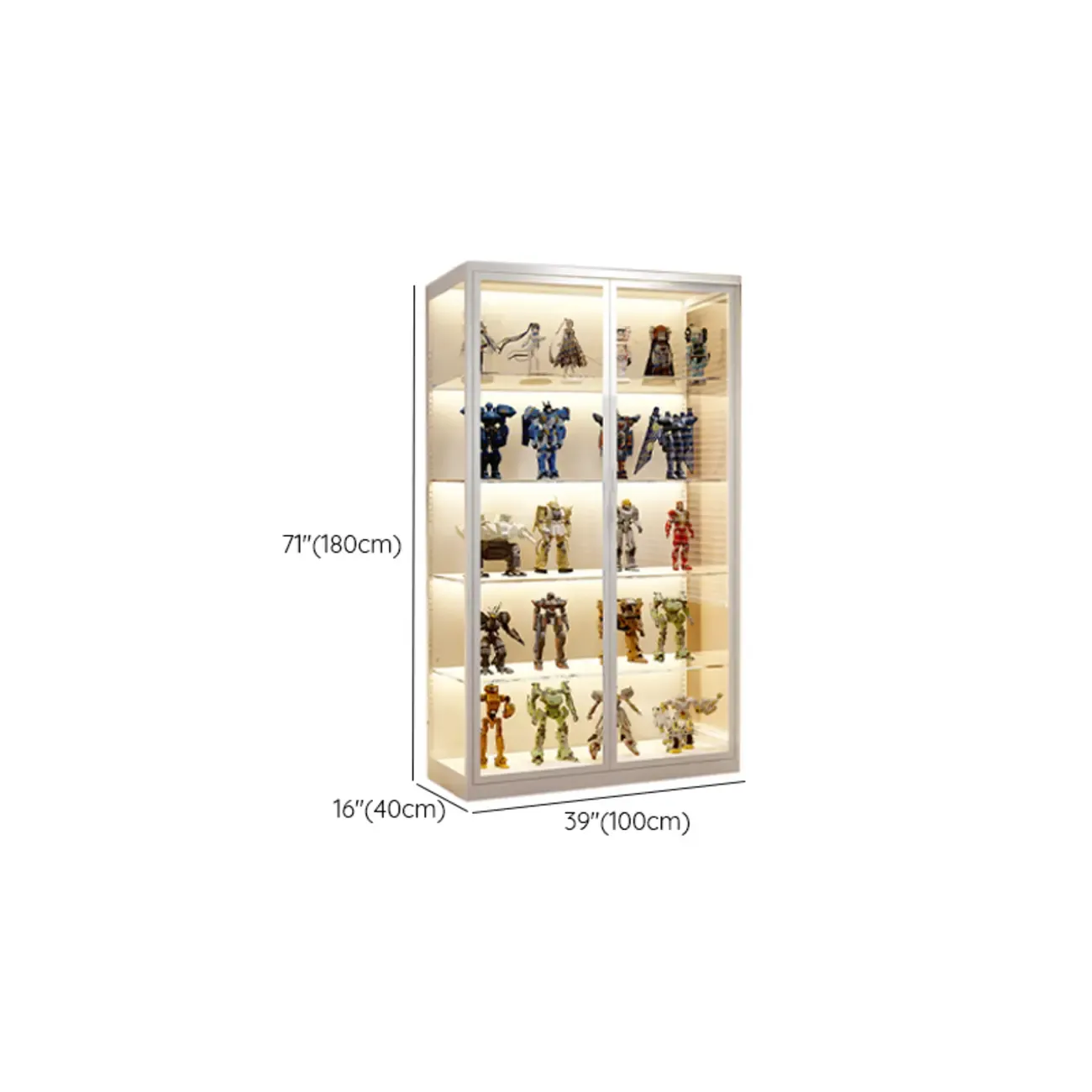 Freestanding Modern Metal Glass LED Lighted Curio Cabinet