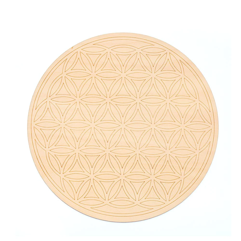 HULIANFU Log Color Chakra Pattern Round Edge Circles Carved Wooden Stand Coaster Flower of life Reload Stone Kitchen Hot Pad Mat Decor - Deanwangkt