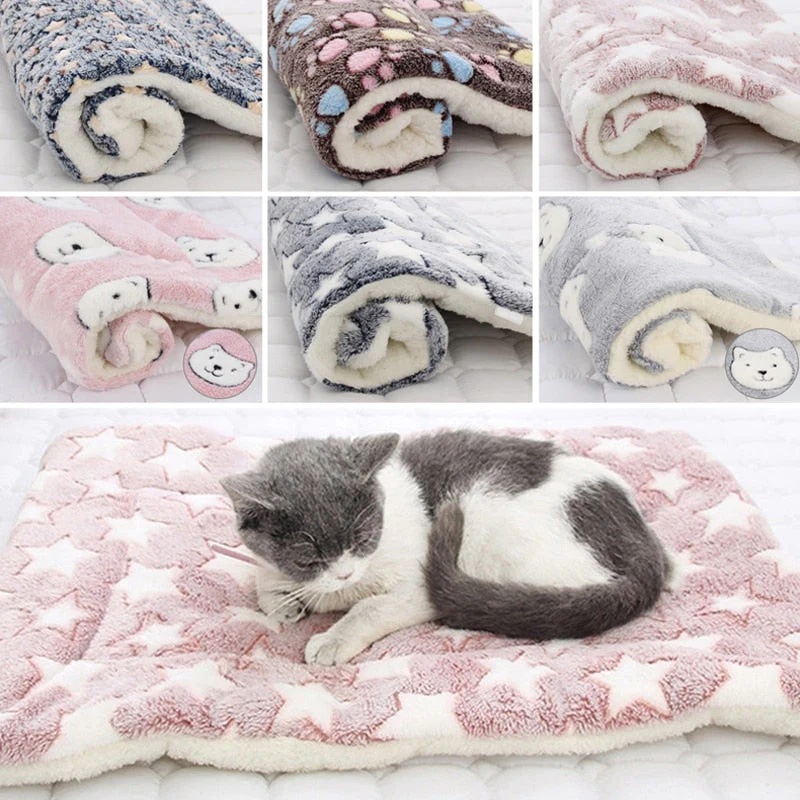 HULIANFU Pet Sleeping Mat Cat Bed Dog Bed Thickened Pet Soft Wool Mat Blanket Mmattress Household Portable Washable Warm Carpet - Deanwangkt
